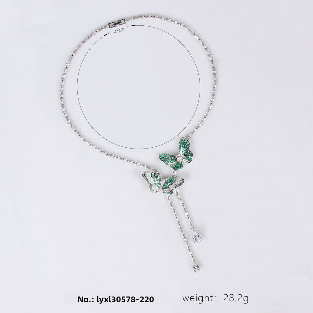 Cross-Border New Little Red Book Super Fairy Butterfly Tassel Necklace Light Luxury Butterfly Fairy Long Earrings Set Wholesale