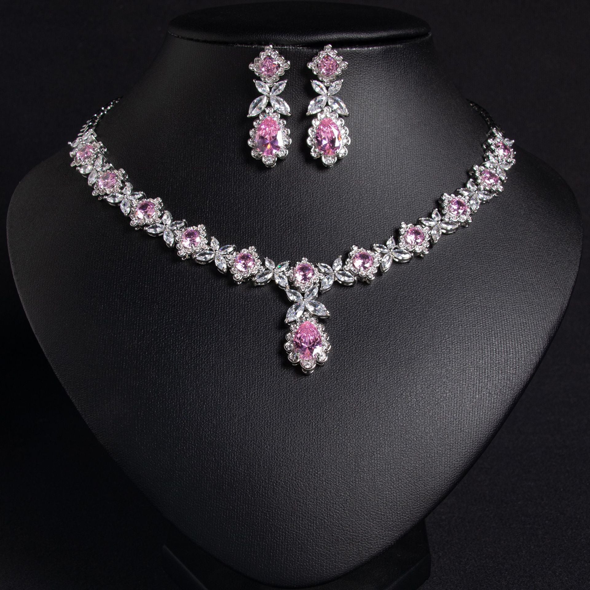 Cross-Border Simple Zircon Necklace Evening Ceremony Jewelry Fashion Luxury Colorful Gemstone Bridal Full Diamond Set Decoration Wholesale