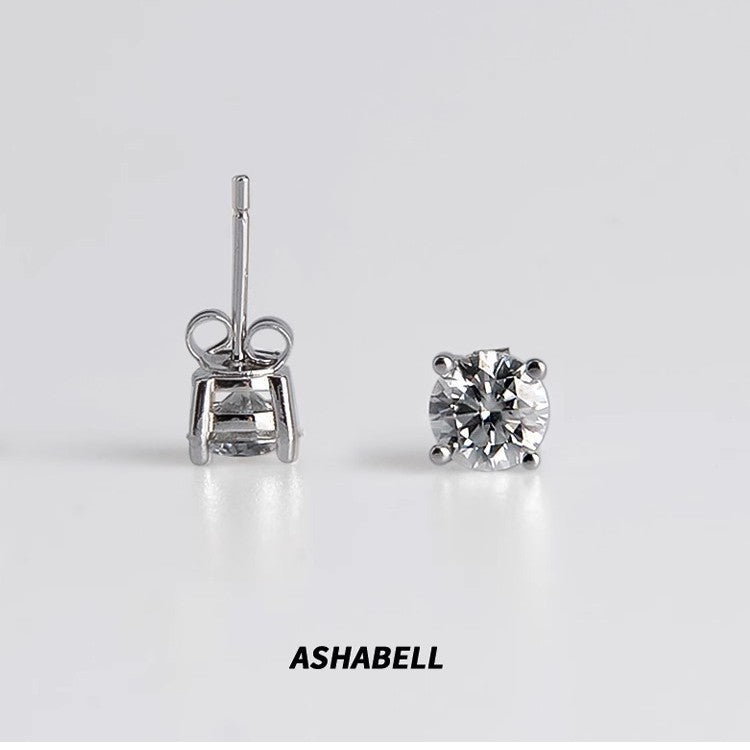 Four-Claw Moissanite Earrings High-End Simple Earrings S925 Sterling Silver Earrings for Women Blue Moissanite Earrings