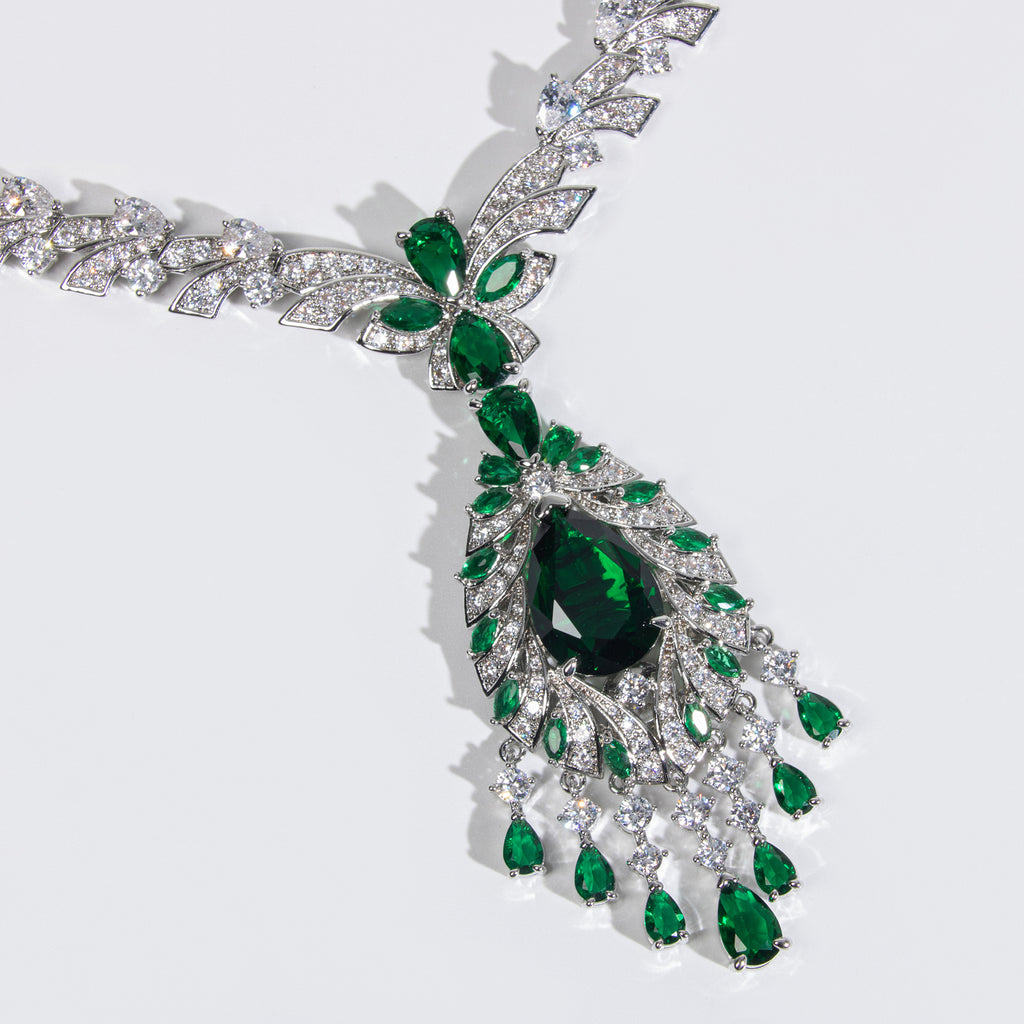 European and American Zircon Water Drop Zircon Necklace Light Luxury High-end Collarbone Chain Niche Fashion Earring Set Accessories Wholesale for Women