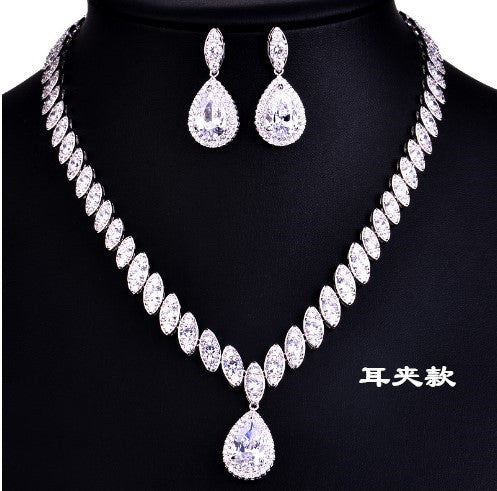 European and American Trend Bridal Set Water Drop Necklace TikTok Same Style Zircon Tassel Earrings Wedding Jewelry Accessories