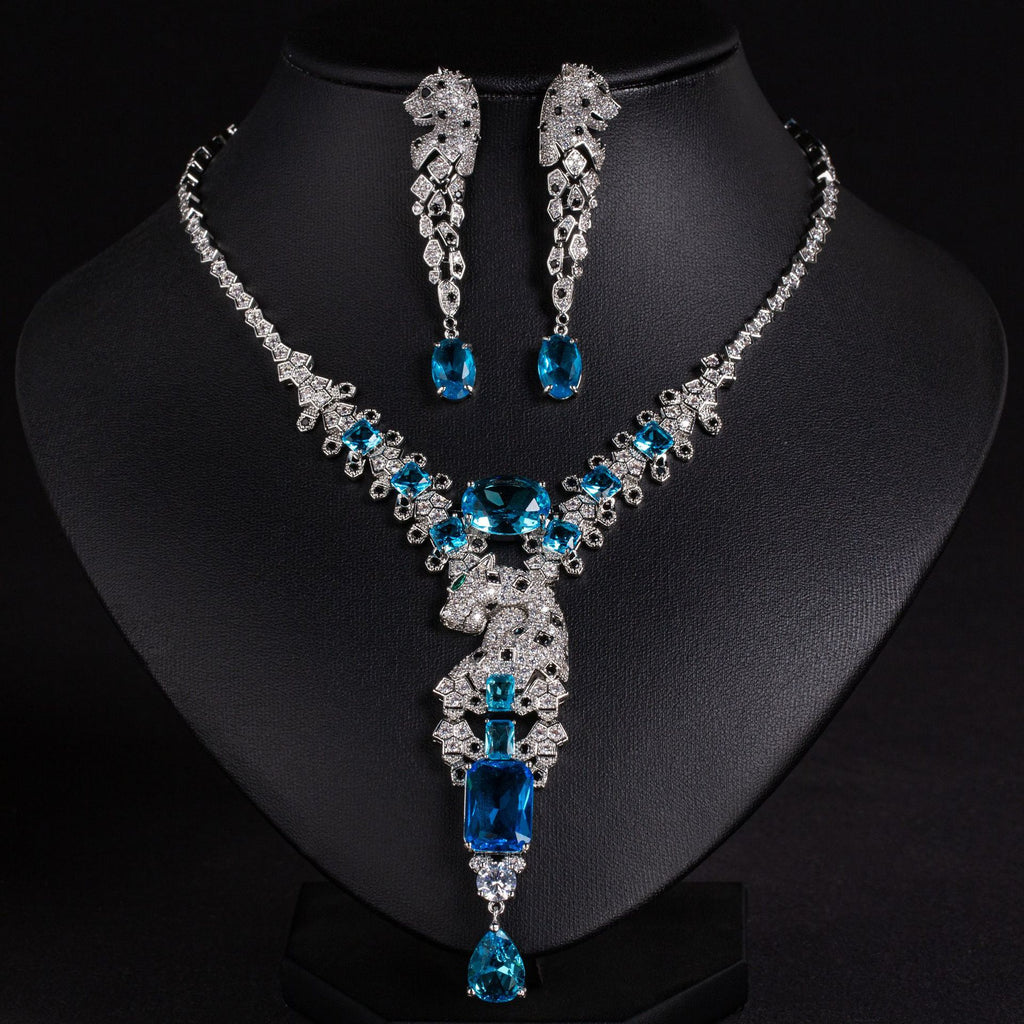 European and American Leopard Retro Design High-end Jewelry Evening Dress Accessories Elegant Jewelry Set Zircon Necklace for Women