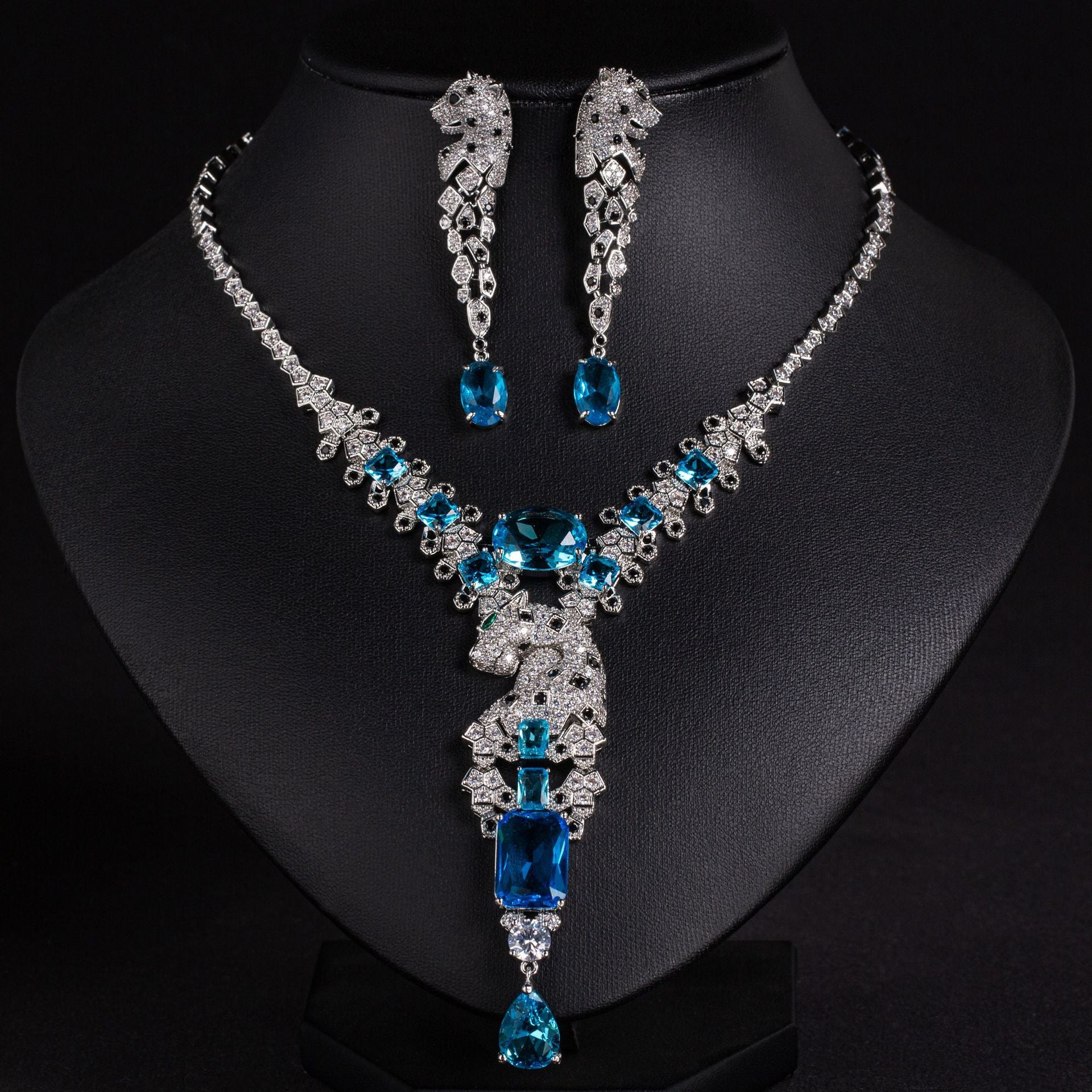 European and American Leopard Retro Design High-end Jewelry Evening Dress Accessories Elegant Jewelry Set Zircon Necklace for Women