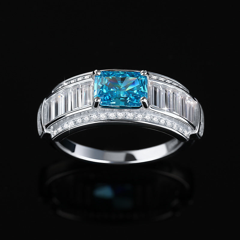 S925 Sterling Silver Ice Flower Cut Sapphire Ring Fine Craftsmanship Princess Cut Paraiba Zircon Ring for Women