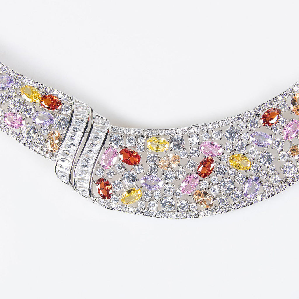 Elegant Beauty Wedding Dress Women's Luxurious Snake Bone Chain Zircon Necklace Earrings European and American Printed Set Accessories