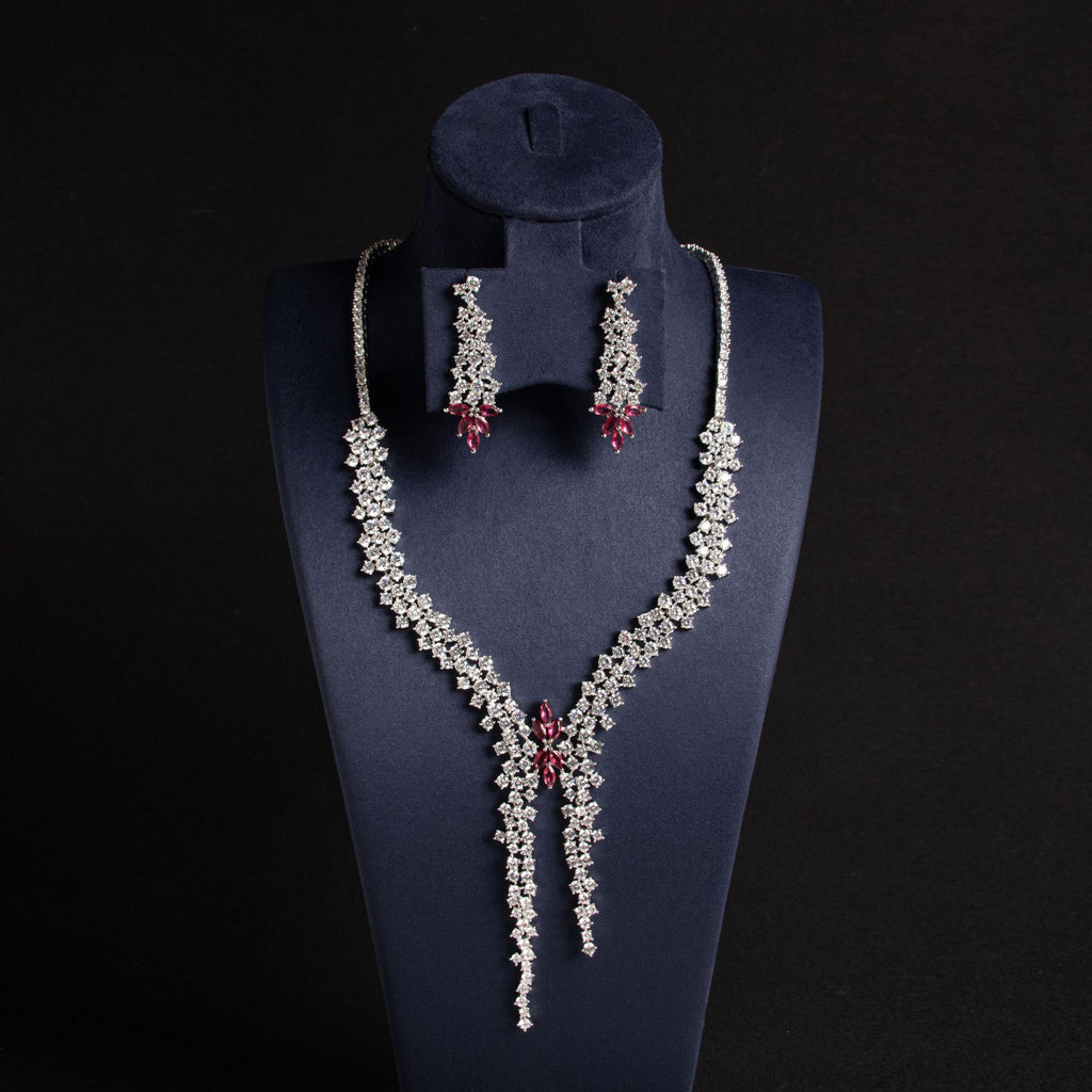 Internet Celebrity Hot-Selling Floral Zircon Necklace Earrings Inlaid with Diamonds Floral Long Pendant Exquisite Personality Sweet Set