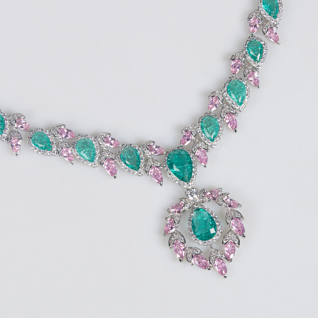 Bridal Dress Jewelry Set Zircon Water Drop Inlaid Multi-color Matching Middle Eastern Jewelry Necklace Earrings Jewelry