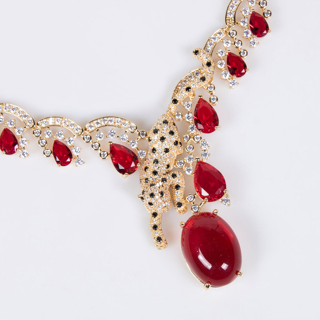 European and American Fashion Exaggerated Leopard Zircon Jewelry Necklace Set Personality Versatile Dress Party Jewelry Necklace