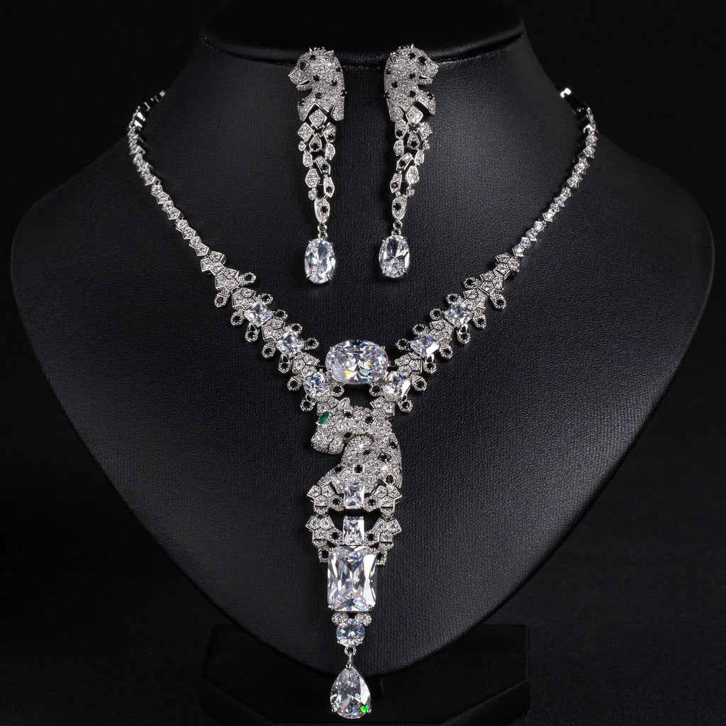 European and American Leopard Retro Design High-end Jewelry Evening Dress Accessories Elegant Jewelry Set Zircon Necklace for Women