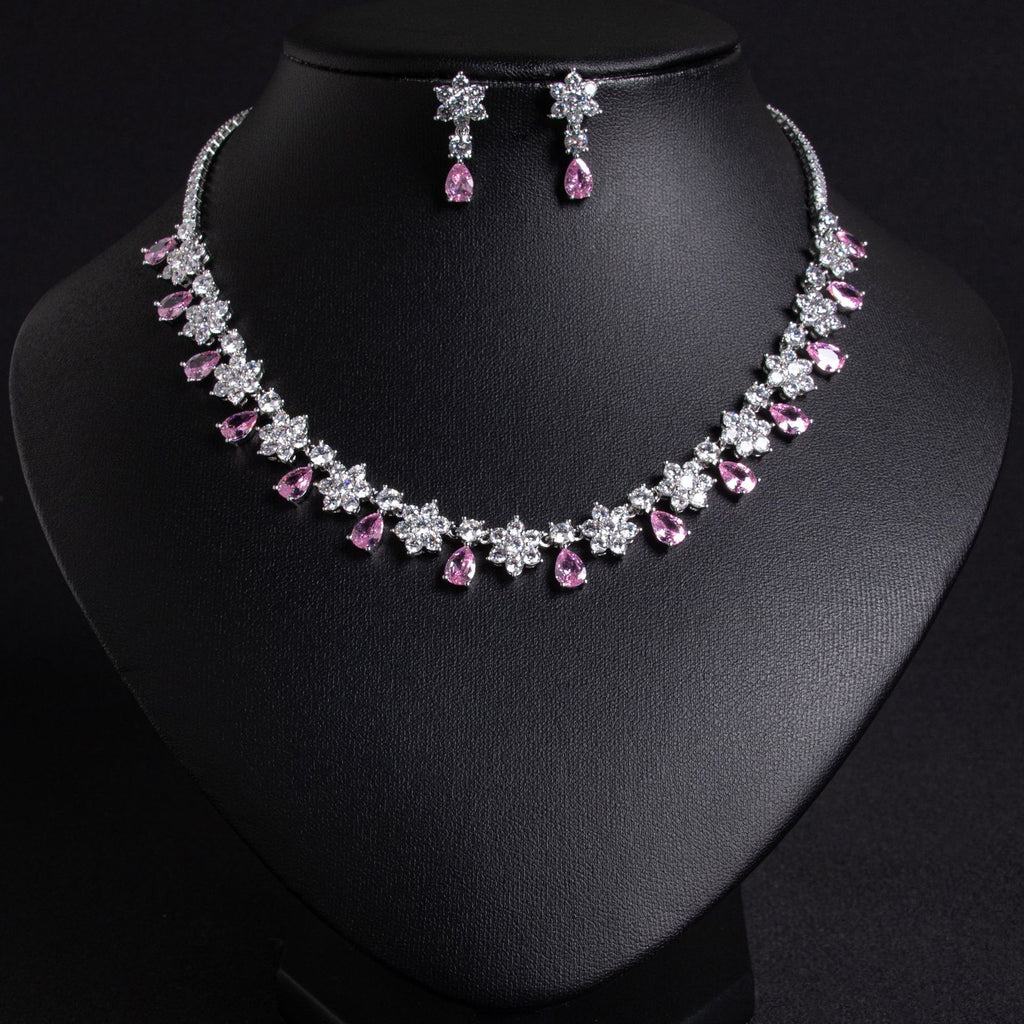 Cross-Border New Colorful Treasure Bridal Zircon Jewelry Set Inlaid with AAA Zircon Bridal Necklace Earrings Two-Piece Set