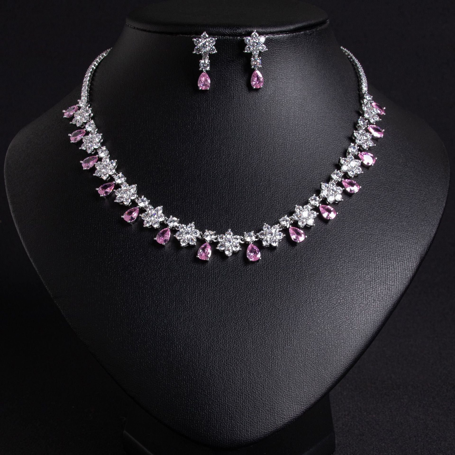 Cross-Border New Colorful Treasure Bridal Zircon Jewelry Set Inlaid with AAA Zircon Bridal Necklace Earrings Two-Piece Set