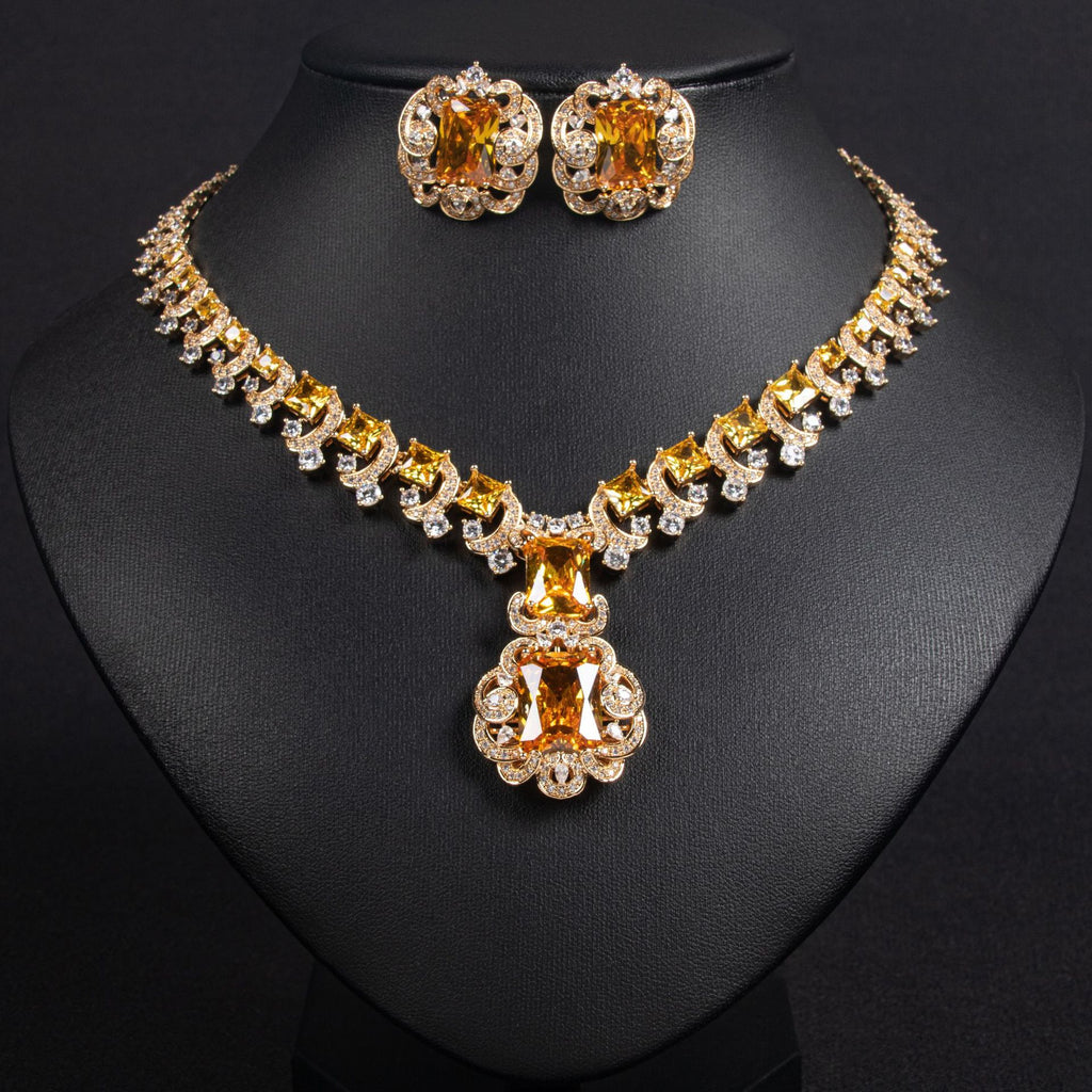 European and American Retro Zircon Necklace Set Cross-Border Jewelry High-End Niche Versatile Earrings Necklace Accessories