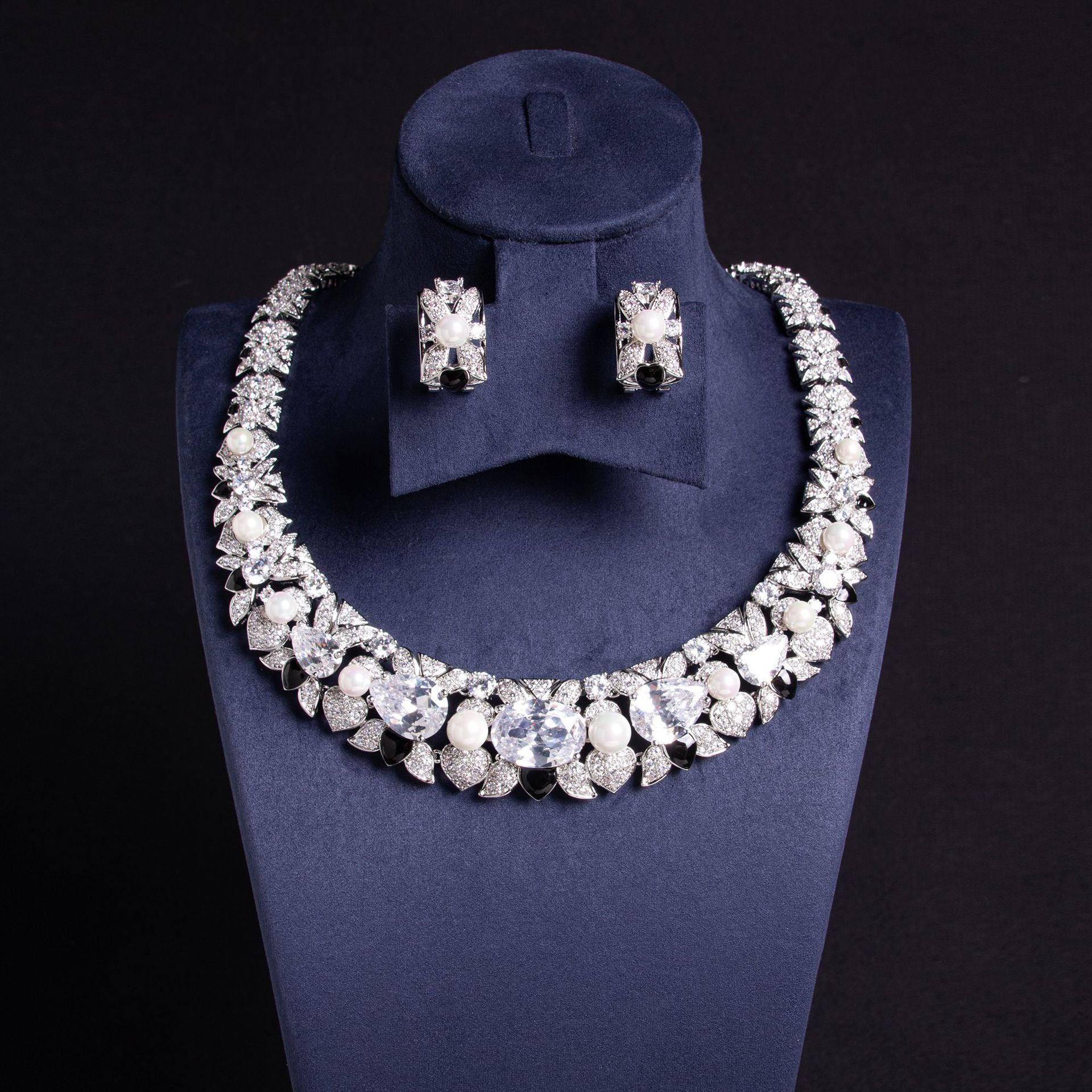 Cross-Border AliExpress Hot-Selling Heavy Craft Irregular Geometric Square Full Zircon Necklace High-End Elegant Set Jewelry