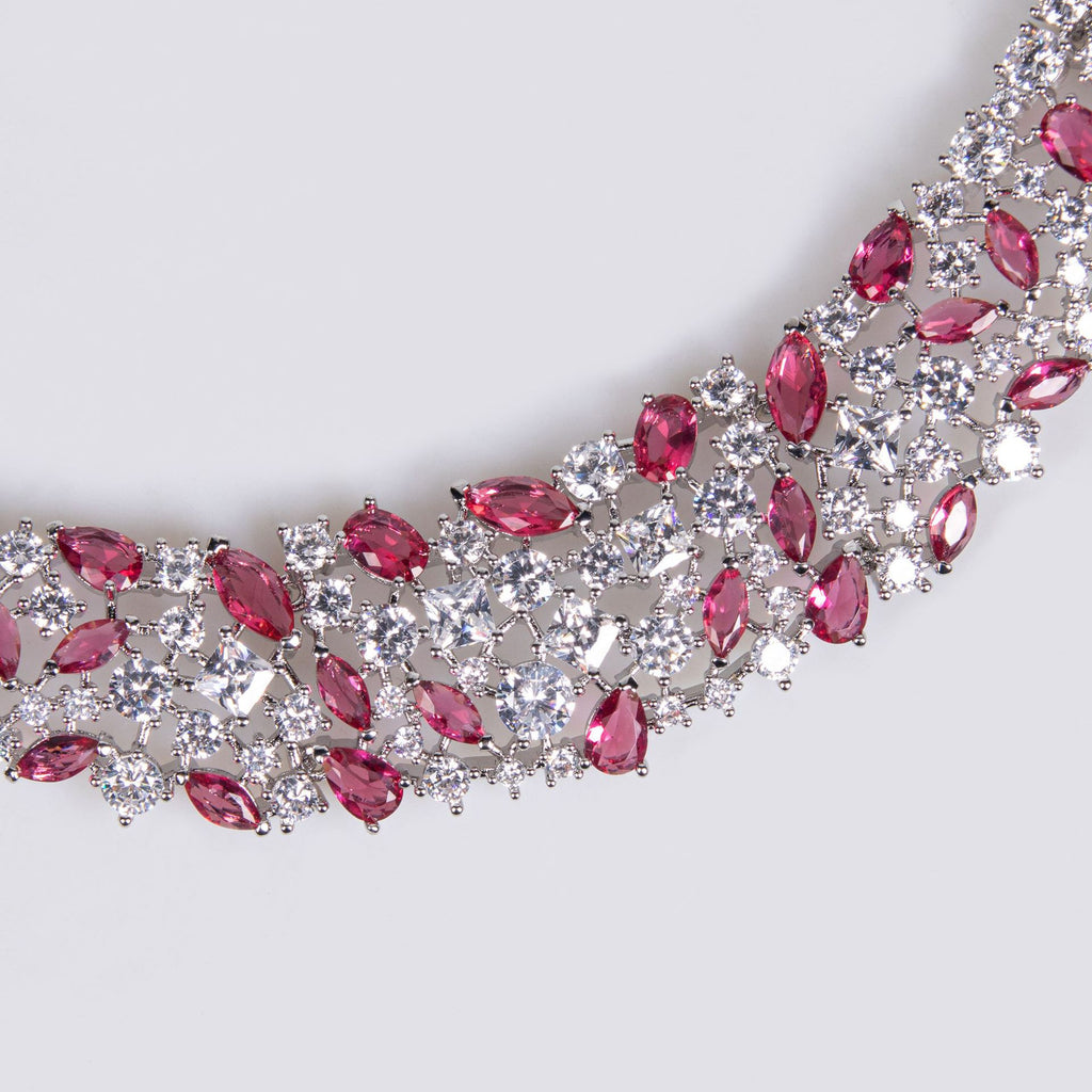 European and American INS Hip-Hop New Luxury Elegant Simple Sparkling High-Grade Zircon Bridal Jewelry Necklace Earring Set