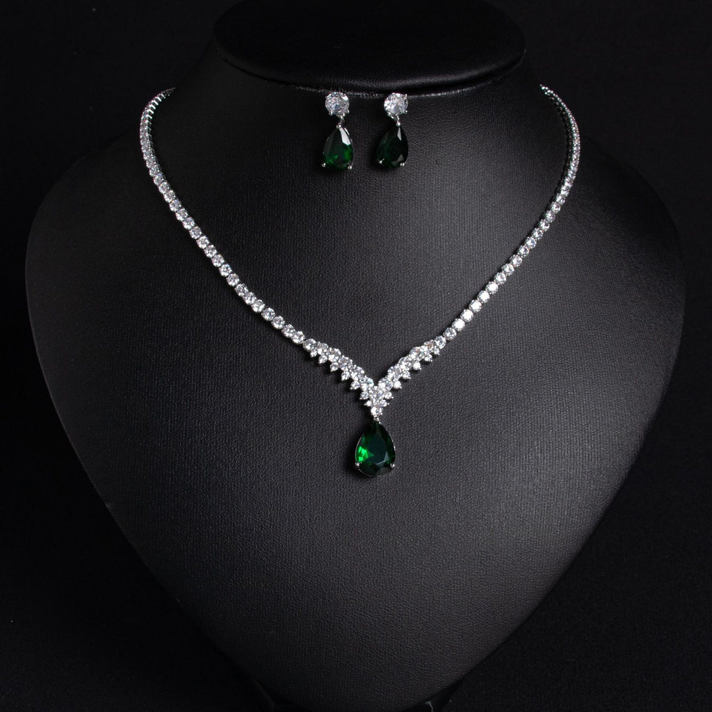 Korean Version Cross-Border Zircon Bridal Necklace Women's Versatile Earring Set Two-Piece Accessories High-Quality Elegant