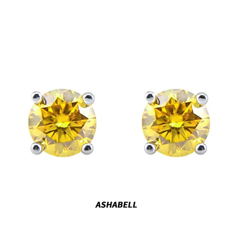 Four-Claw Moissanite Earrings High-End Simple Earrings S925 Sterling Silver Earrings for Women Blue Moissanite Earrings