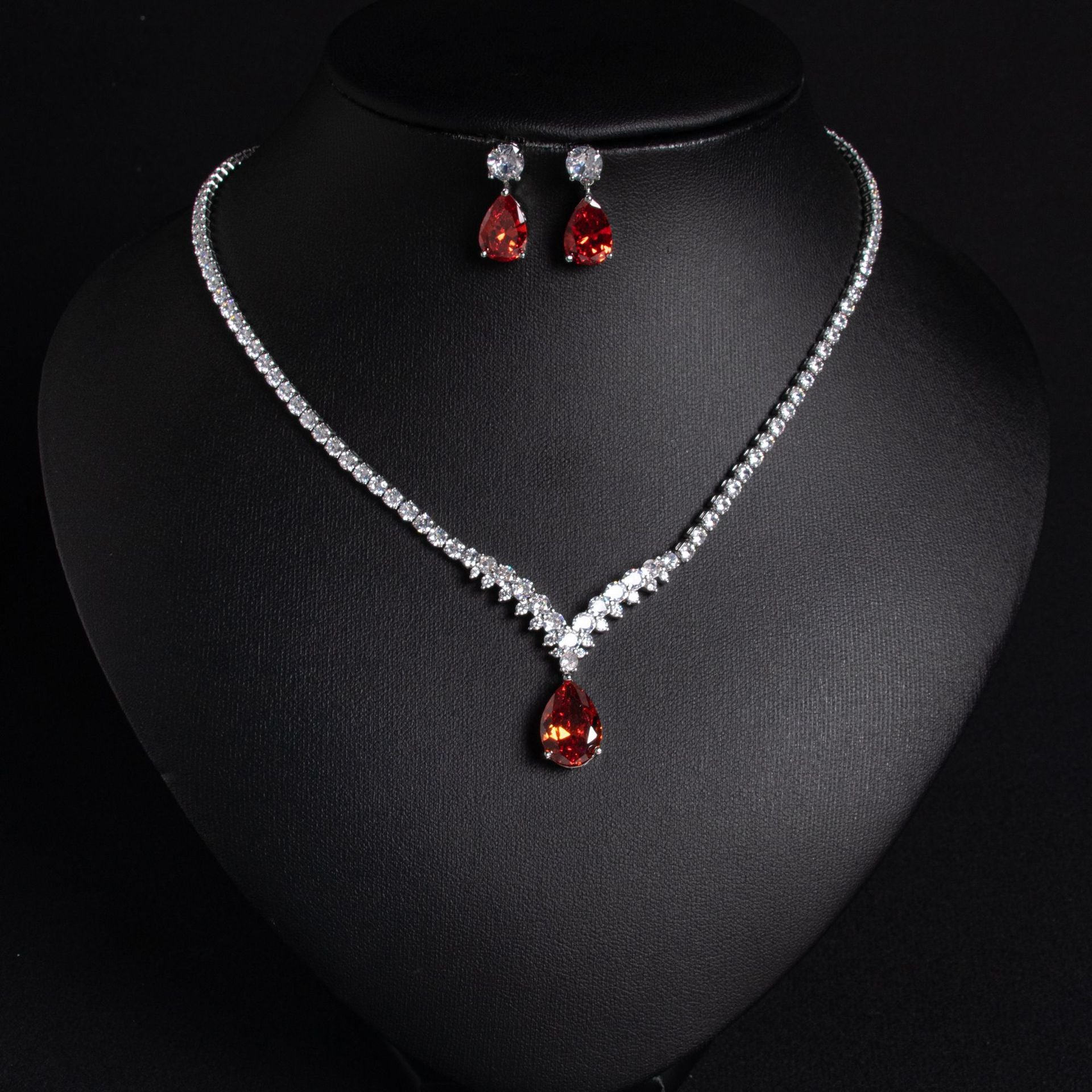 Korean Version Cross-Border Zircon Bridal Necklace Women's Versatile Earring Set Two-Piece Accessories High-Quality Elegant