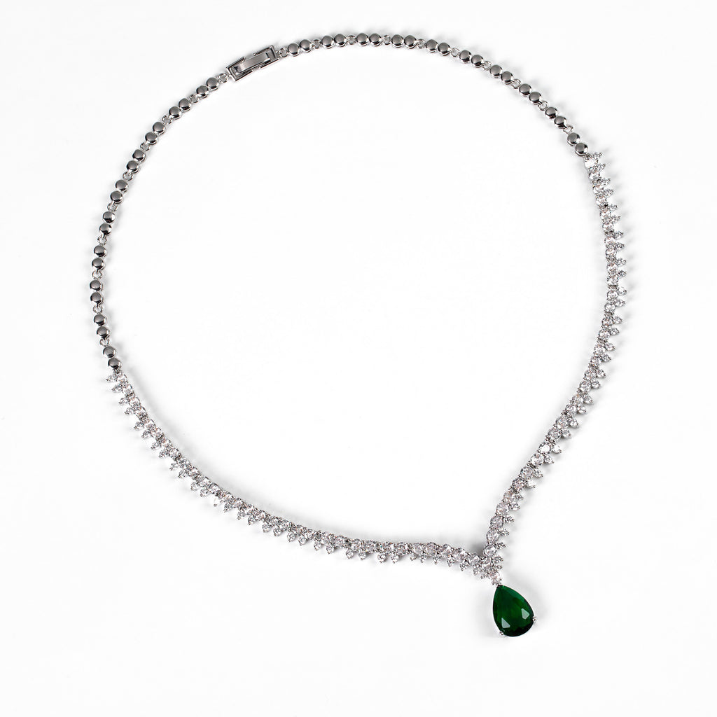 AliExpress Cross-Border Hot-Selling Korean Version 3A Water Drop Pendant Zircon Necklace Earrings Simple Casual Bride Jewelry Set