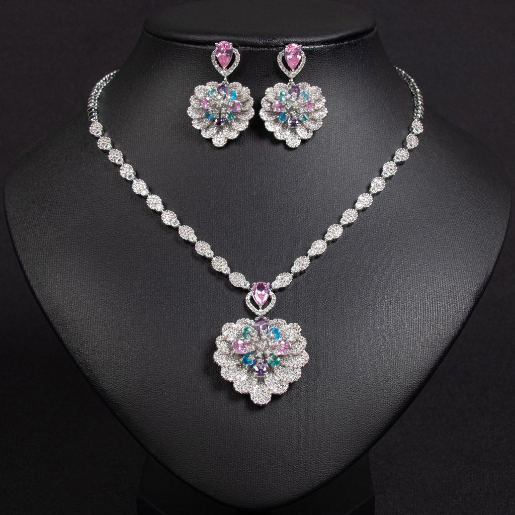 Zircon Flower Wedding Necklace Set Personality Versatile Summer New Bride Accessories Evening Fashion Set Two Pieces