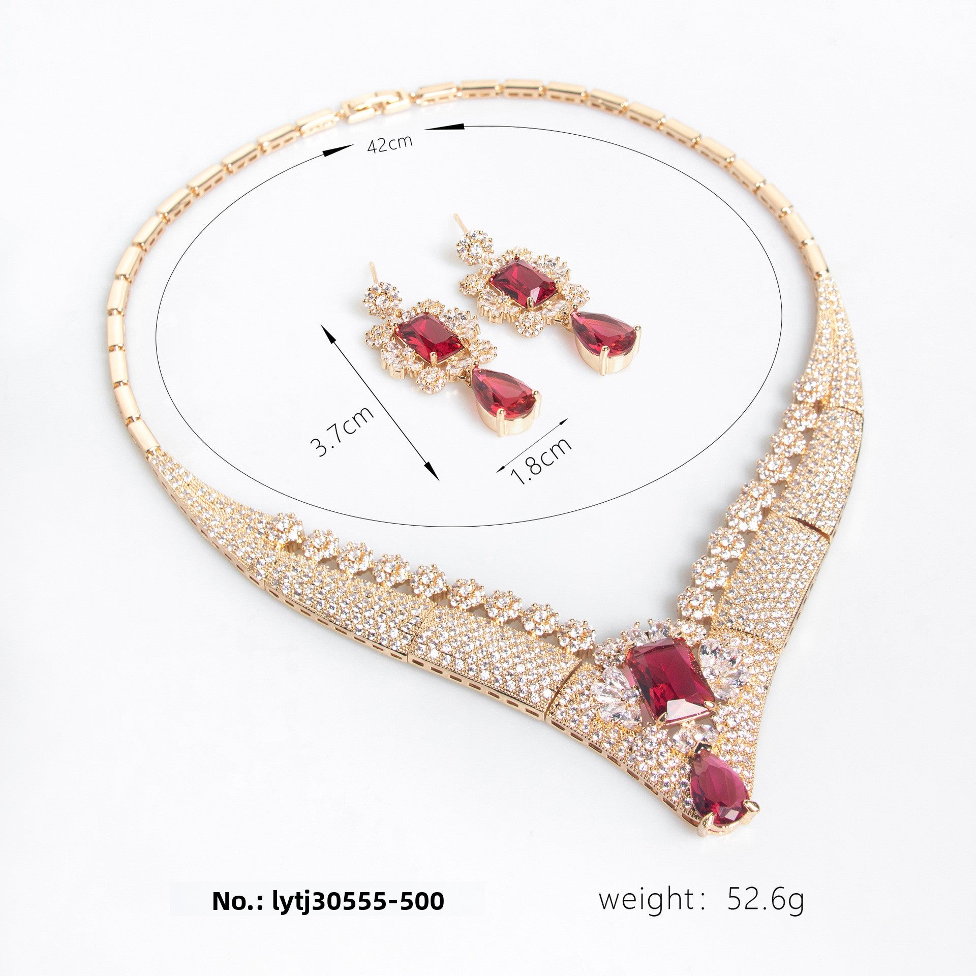 European and American Retro High-Grade Zircon Necklace Earrings Set Summer Fashion Water Drop Earrings Bridal Jewelry Accessories