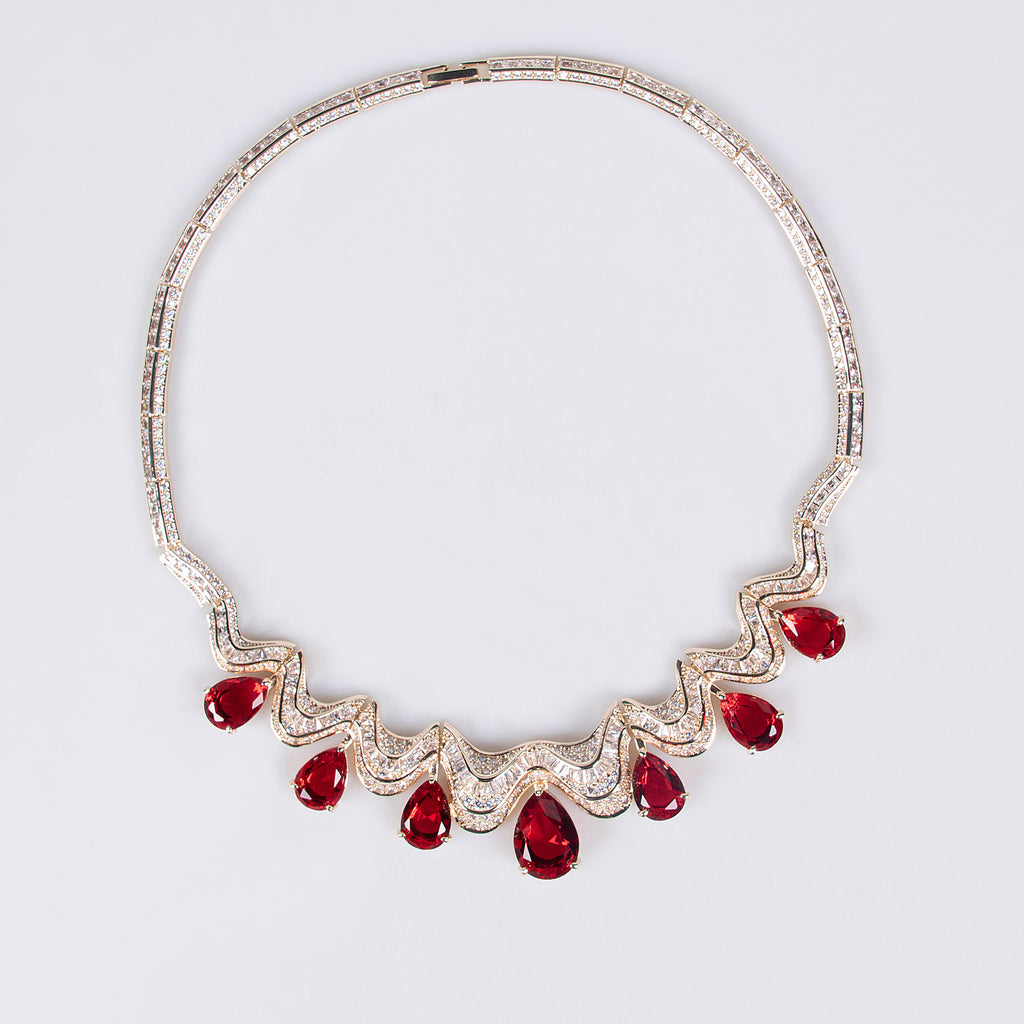 European and American Fashion Bridal Wedding Dress Water Drop Shape High-end Zircon Light Luxury Necklace and Earring Set