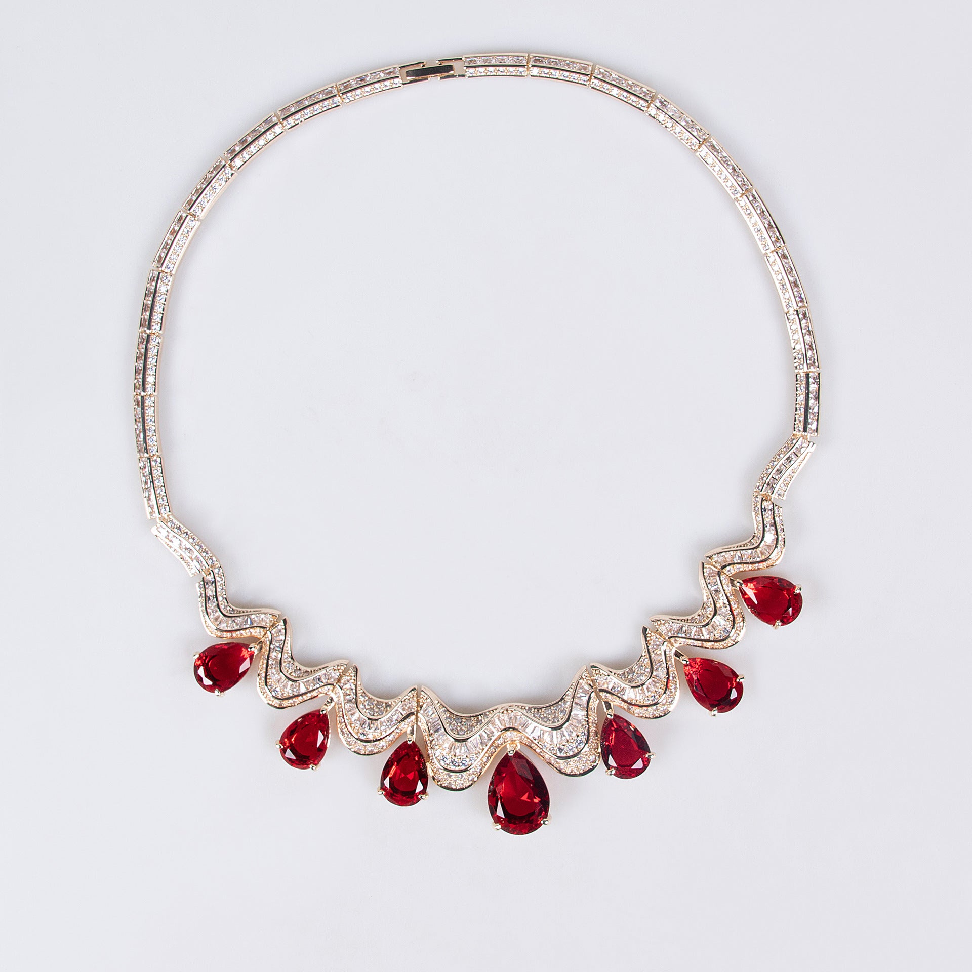 European and American Fashion Bridal Wedding Dress Water Drop Shape High-end Zircon Light Luxury Necklace and Earring Set