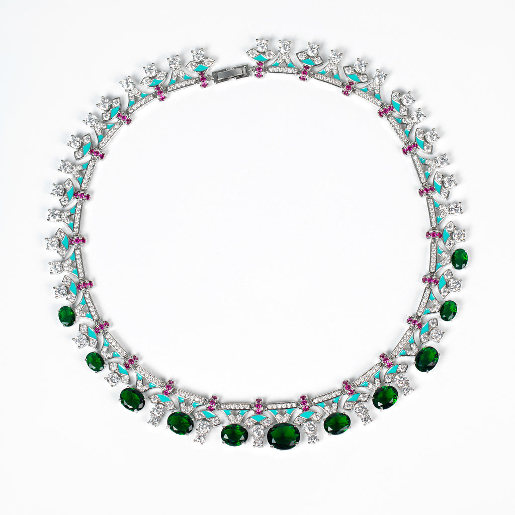 Cross-Border Same Style Necklace Irregular Pink Gem Luxurious Oil Drip Craft High-End Feel Women's Evening Collarbone Chain Jewelry for Women