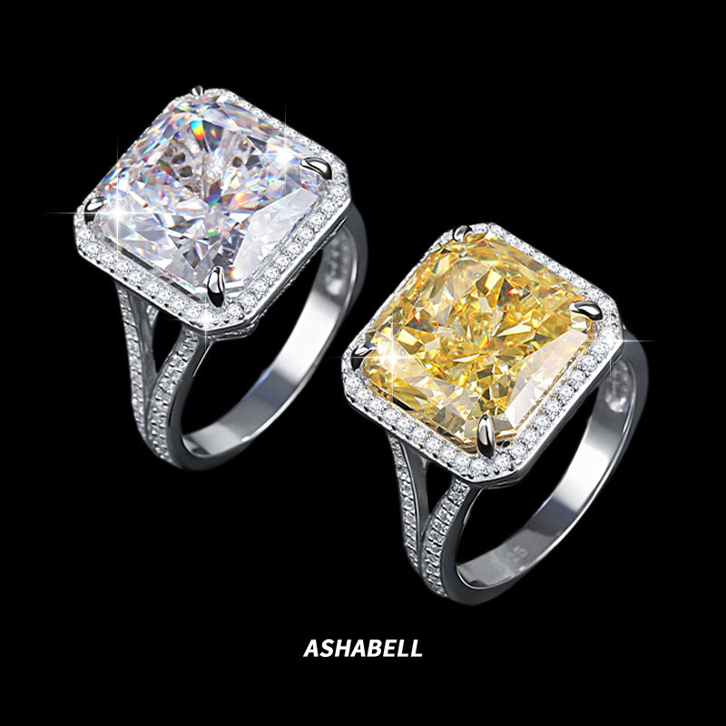 16*16mm Ice Flower Cut Zircon Ring for Women Simple Luxury Large Gemstone S925 Sterling Silver Ring Wholesale