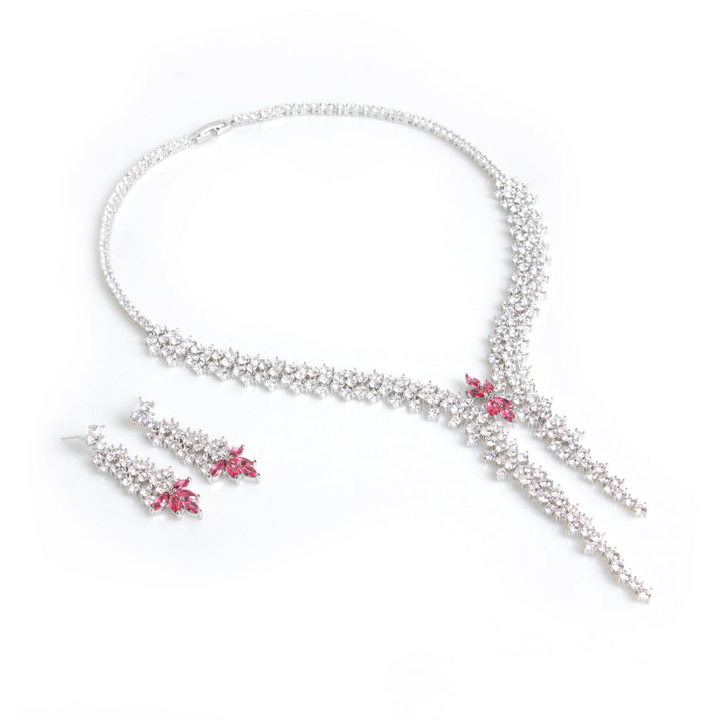 Internet Celebrity Hot-Selling Floral Zircon Necklace Earrings Inlaid with Diamonds Floral Long Pendant Exquisite Personality Sweet Set