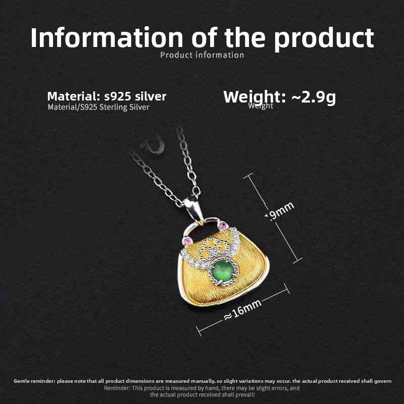 Italian Sterling Silver Gold-Plated Gemstone-Inlaid Wallet Women's Accessories Necklace Light Luxury Retro High-End Feel Women's New Necklace