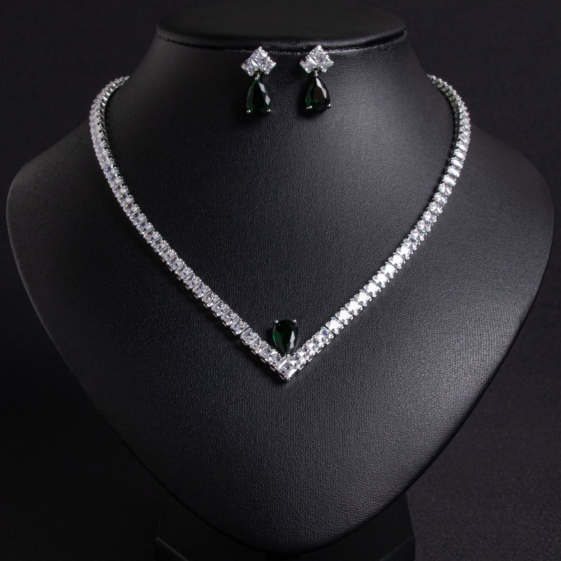 Elegant Simple Versatile Bridal Wedding Zircon Necklace Earring Set Wedding Dress Banquet Annual Meeting Ins Jewelry