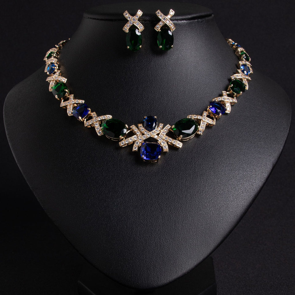 Cross-Border Jewelry Set Accessories High-End Necklace Zircon Set Luxurious Banquet Costume Necklace Set Accessories for Women