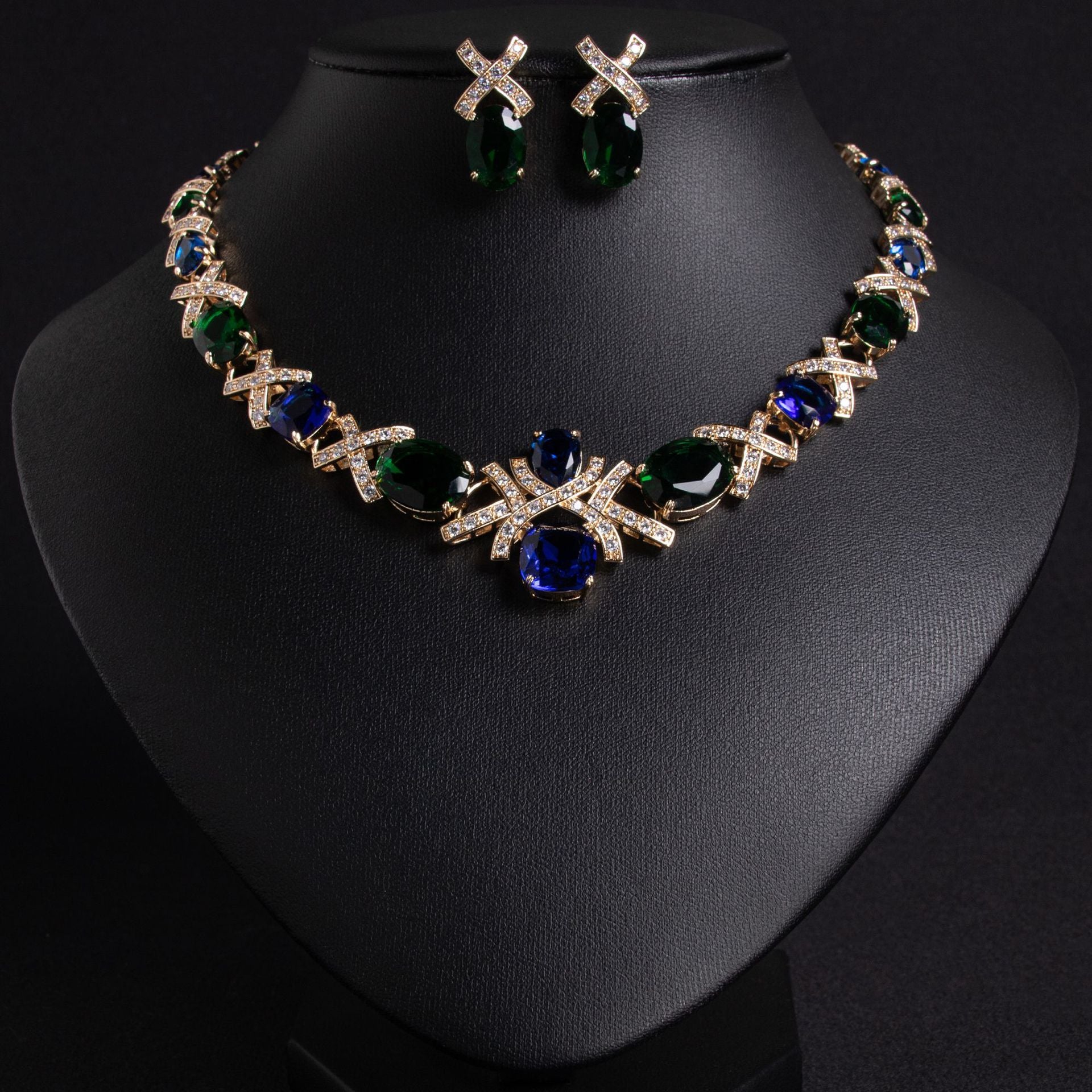 Cross-Border Jewelry Set Accessories High-End Necklace Zircon Set Luxurious Banquet Costume Necklace Set Accessories for Women