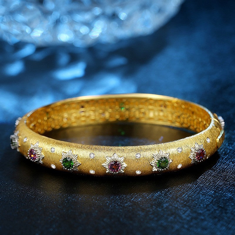 New Italian Craft Court Style Women's Brushed Bracelet Light Luxury Pure Silver Gold-Plated Gemstone High-End Niche Bracelet