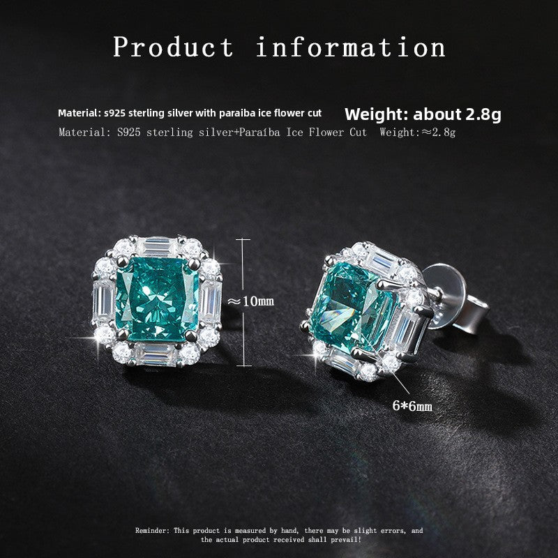 Paraiba Ice Flower Cut Zirconia Earrings Necklace Jewelry Set S925 Sterling Silver Sapphire Earrings Necklace