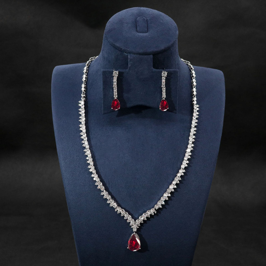 AliExpress Cross-Border Hot-Selling Korean Version 3A Water Drop Pendant Zircon Necklace Earrings Simple Casual Bride Jewelry Set