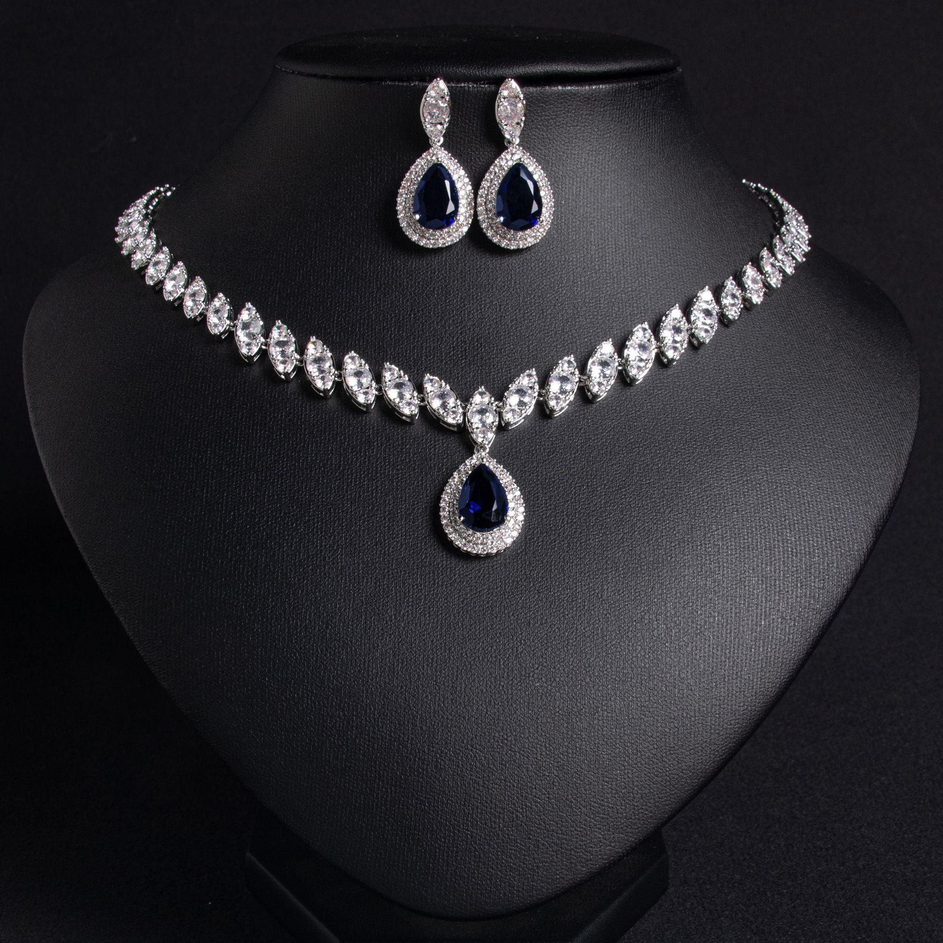 European and American Trend Bridal Set Water Drop Necklace TikTok Same Style Zircon Tassel Earrings Wedding Jewelry Accessories