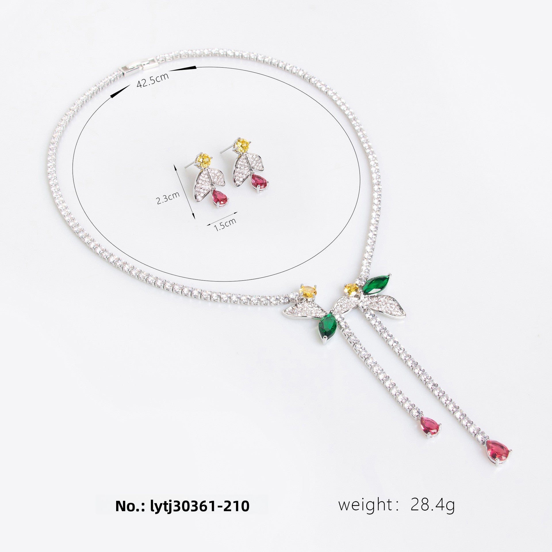 Cross-Border Bride Banquet Casual Zircon Necklace Female Niche Flower Tassel Pendant Zircon Earrings Set Wholesale