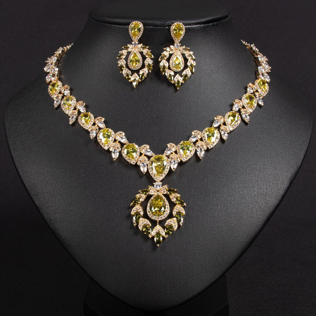 Bridal Dress Jewelry Set Zircon Water Drop Inlaid Multi-color Matching Middle Eastern Jewelry Necklace Earrings Jewelry