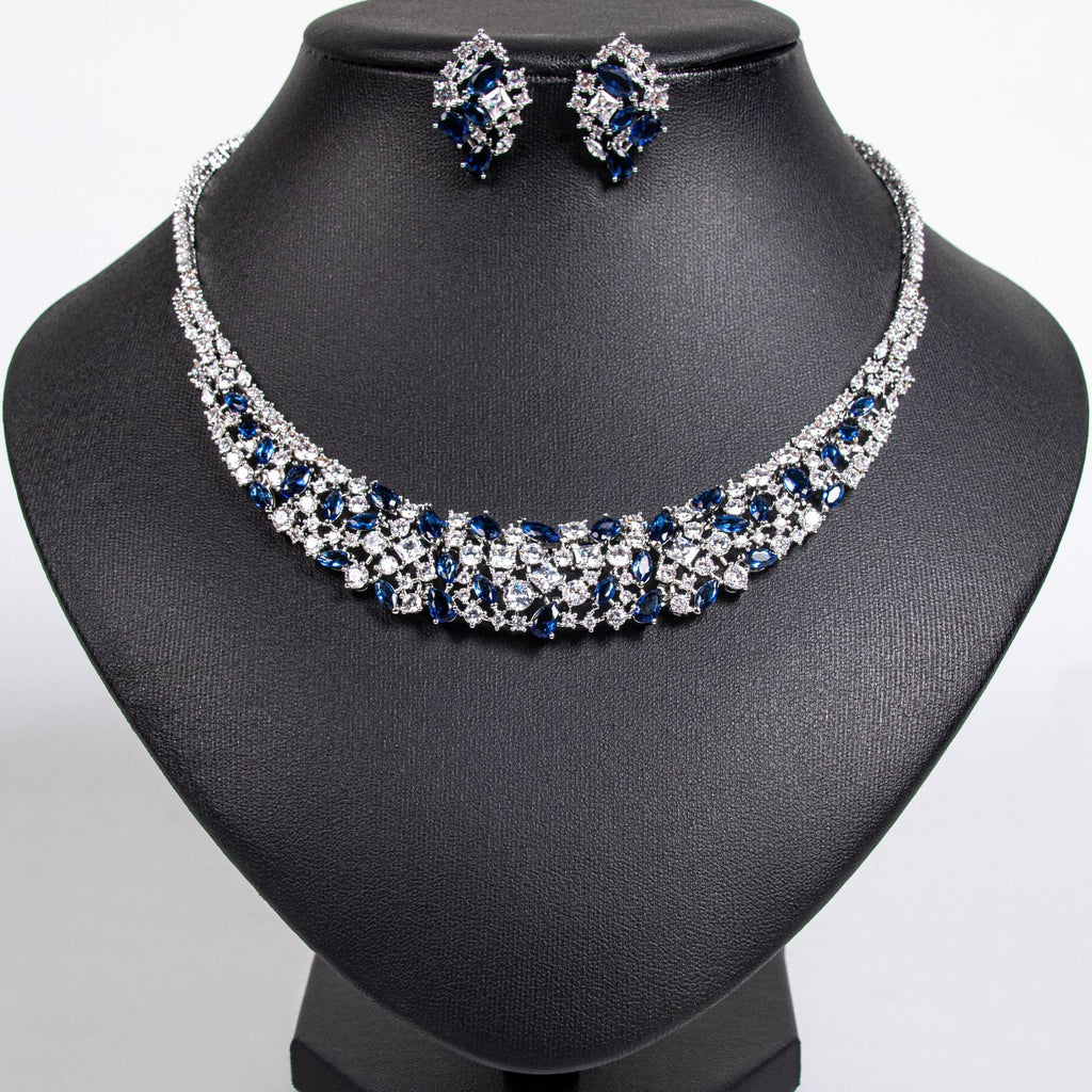 European and American INS Hip-Hop New Luxury Elegant Simple Sparkling High-Grade Zircon Bridal Jewelry Necklace Earring Set