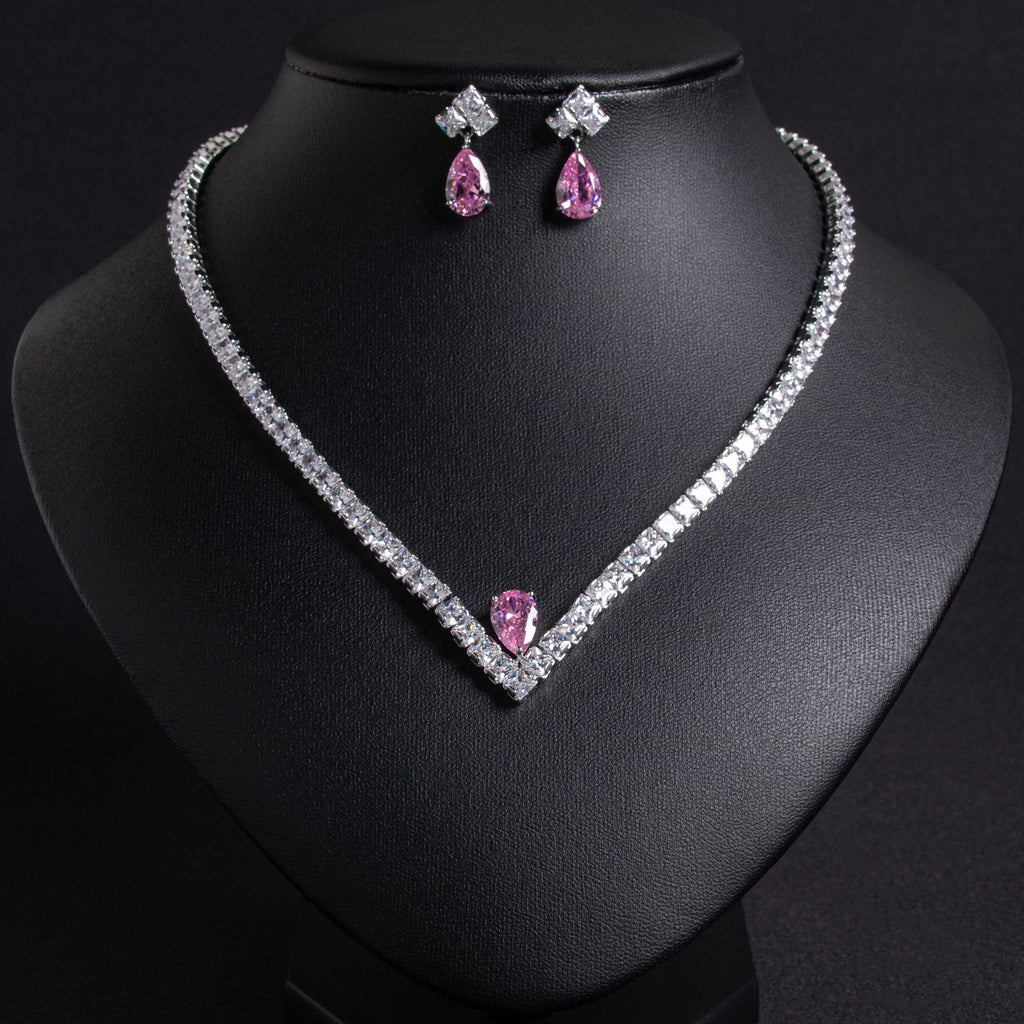 Elegant Simple Versatile Bridal Wedding Zircon Necklace Earring Set Wedding Dress Banquet Annual Meeting Ins Jewelry