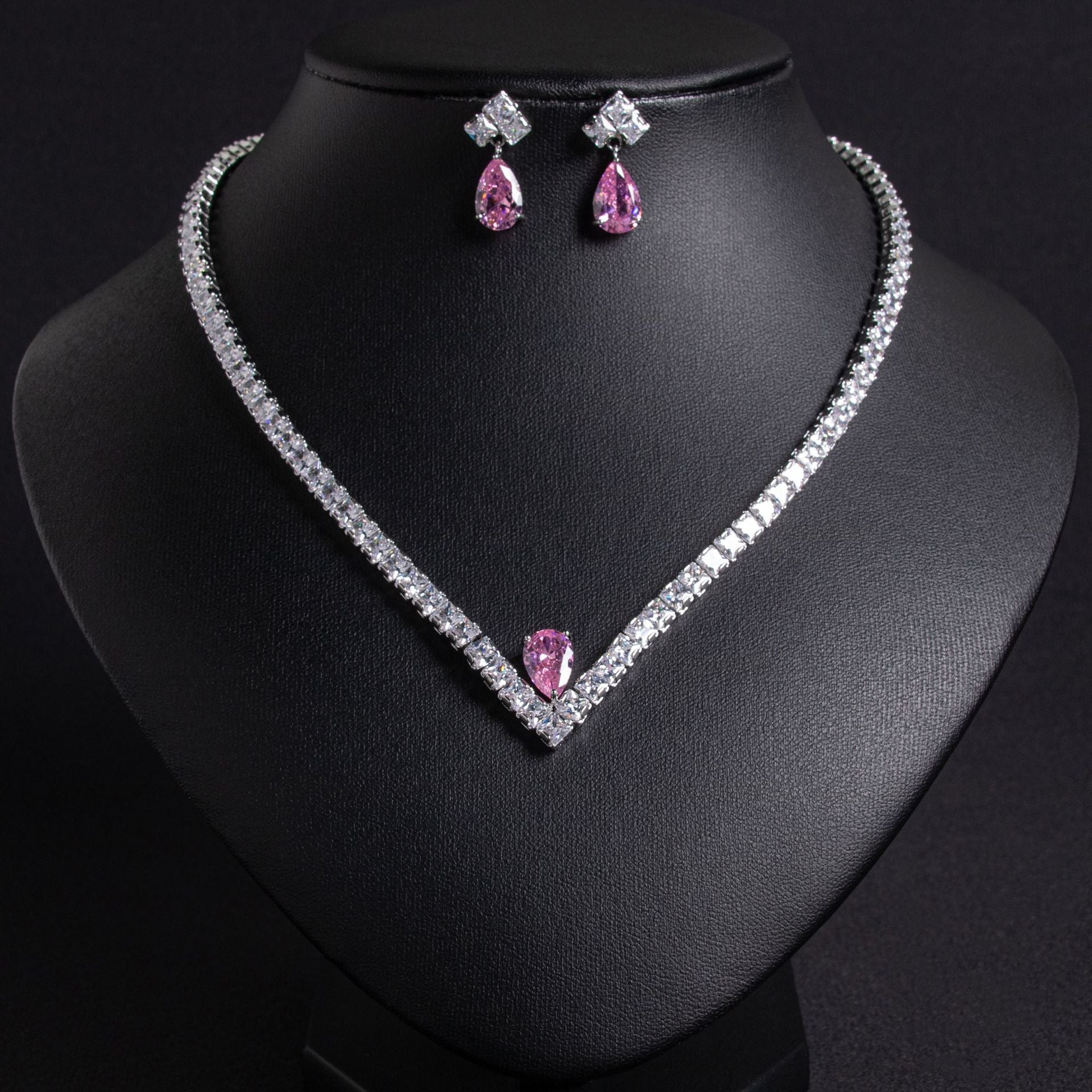 Elegant Simple Versatile Bridal Wedding Zircon Necklace Earring Set Wedding Dress Banquet Annual Meeting Ins Jewelry