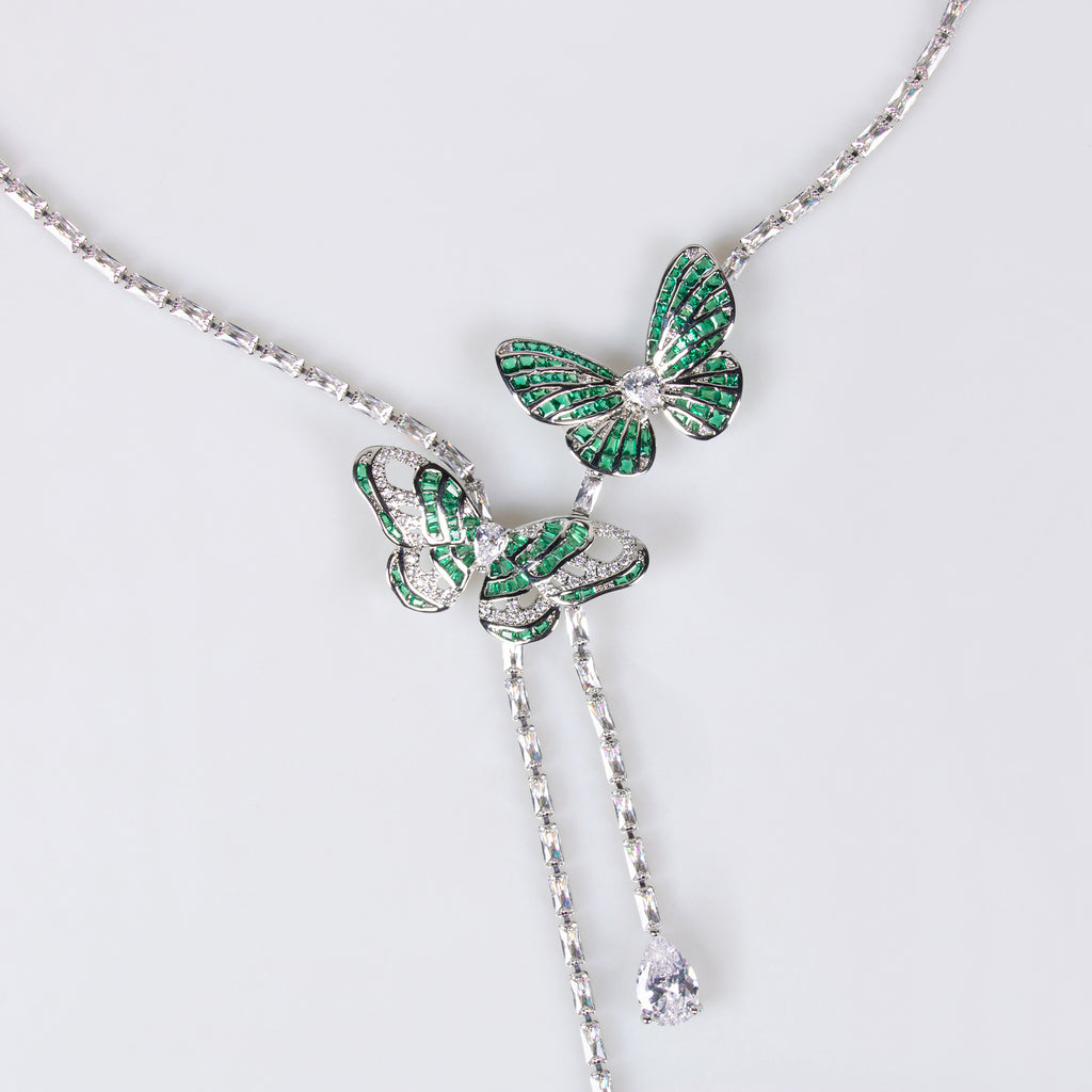 Cross-Border New Little Red Book Super Fairy Butterfly Tassel Necklace Light Luxury Butterfly Fairy Long Earrings Set Wholesale