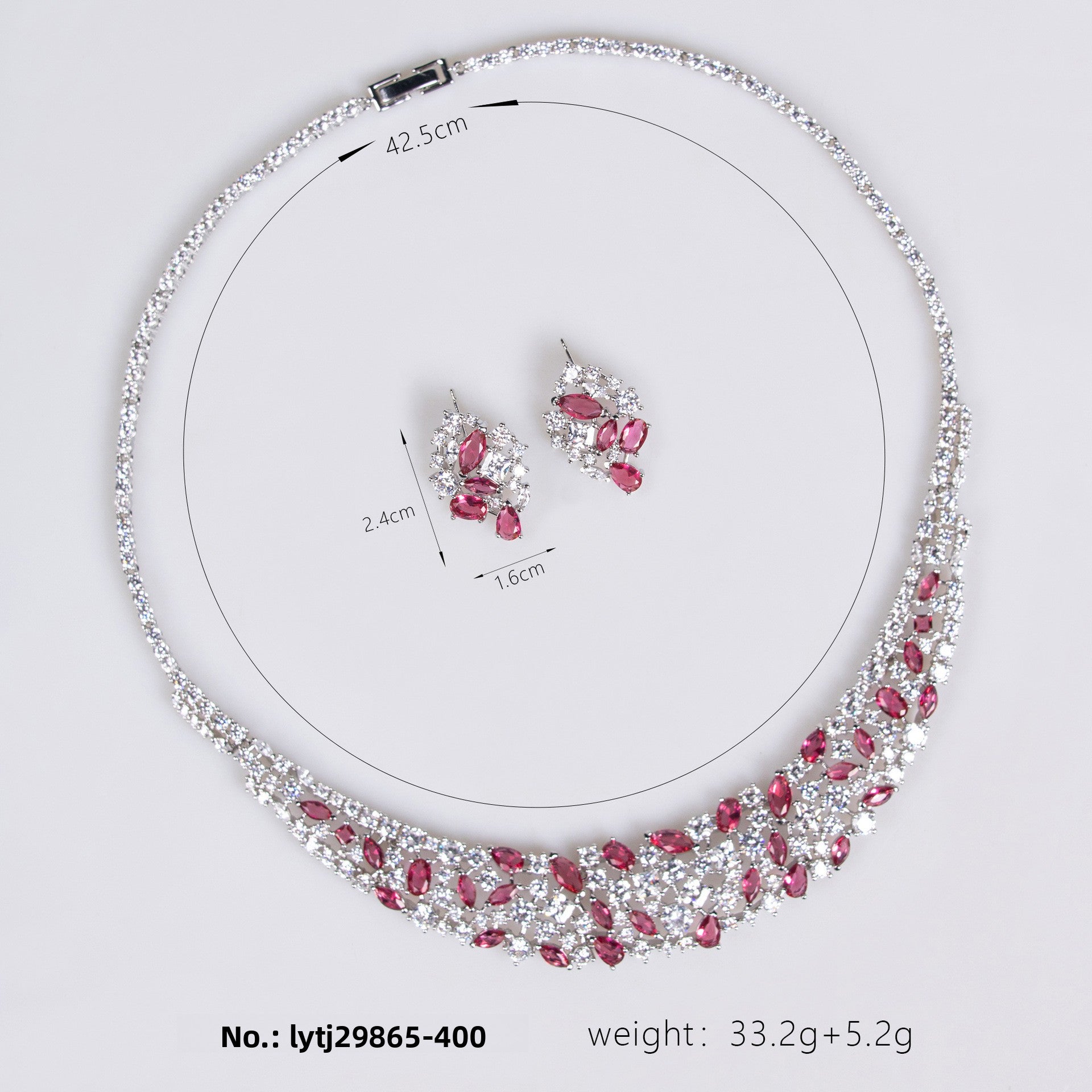 European and American INS Hip-Hop New Luxury Elegant Simple Sparkling High-Grade Zircon Bridal Jewelry Necklace Earring Set