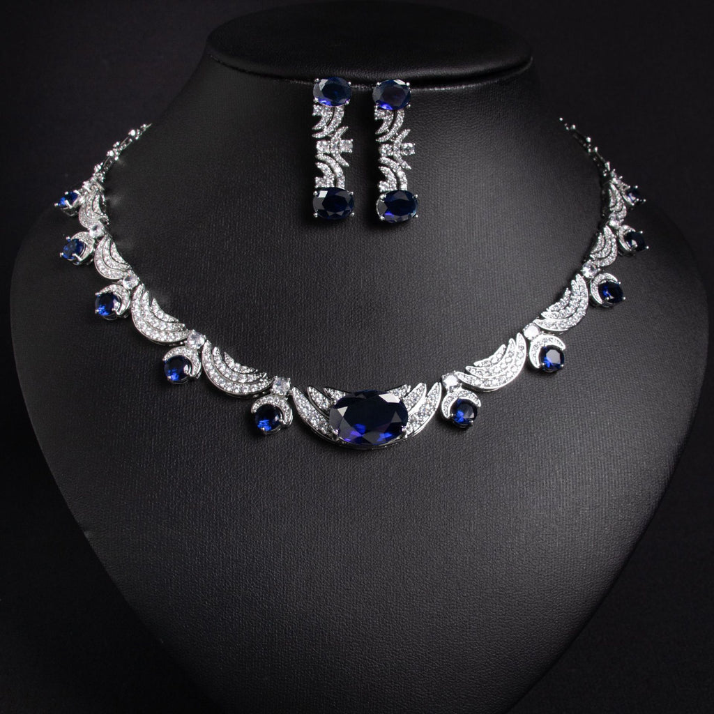 European and American Cross-Border New Zircon Necklace Jewelry for Women High-End Versatile Simple Zircon Necklace and Earring Set