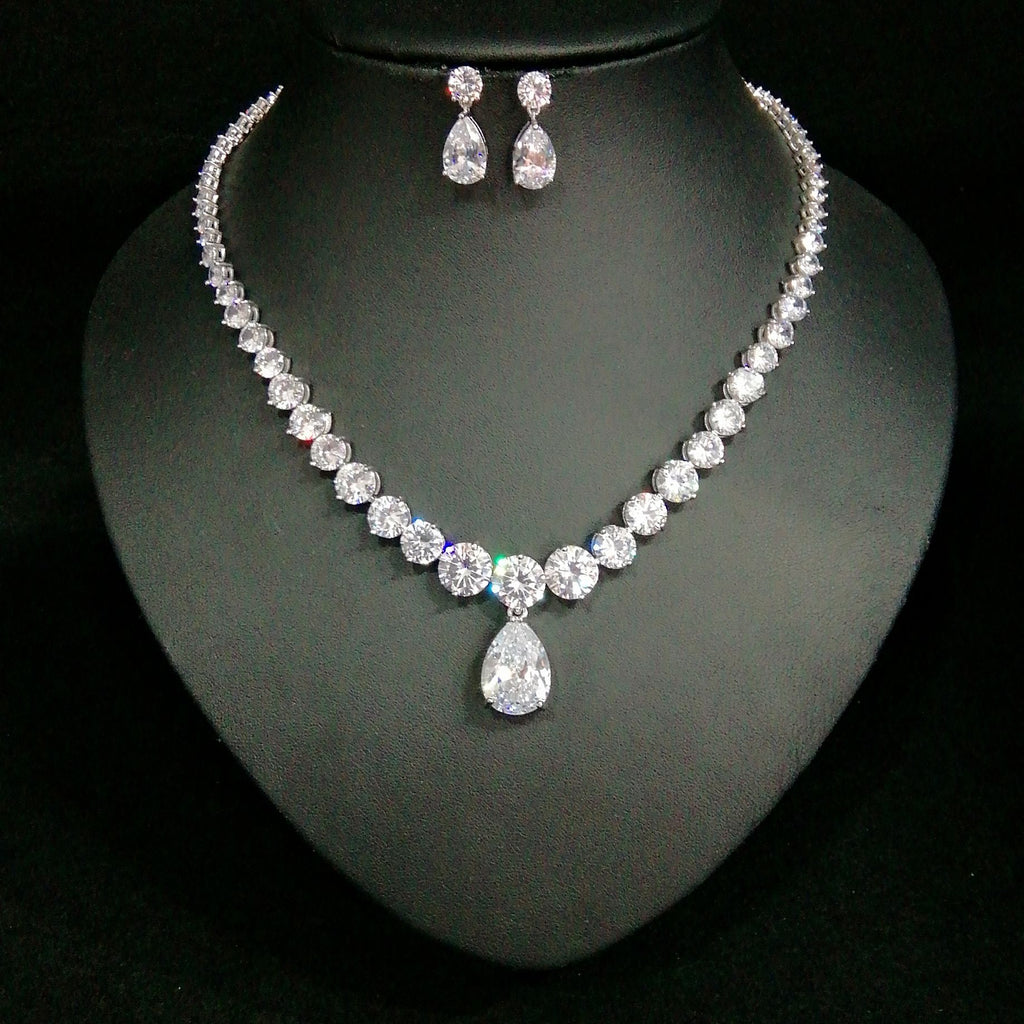 European and American Cross-Border Hot-Selling Necklace Water Drop Zircon Earrings Set Bridal Jewelry Birthday Party Banquet Accessories