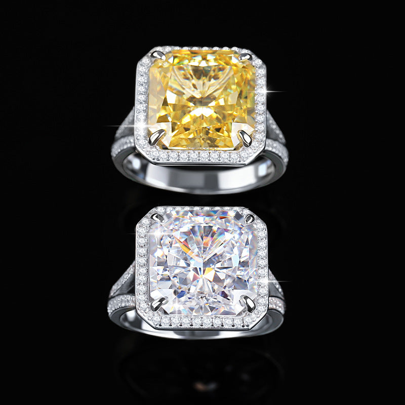 16*16mm Ice Flower Cut Zircon Ring for Women Simple Luxury Large Gemstone S925 Sterling Silver Ring Wholesale