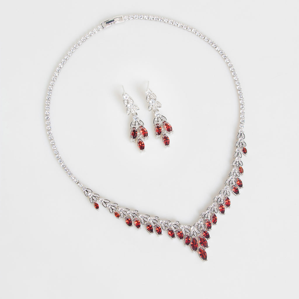 European and American Simple Luxury Bridal Zircon Set Elegant Necklace and Earrings Two-Piece Fashionable Banquet Wedding Accessories