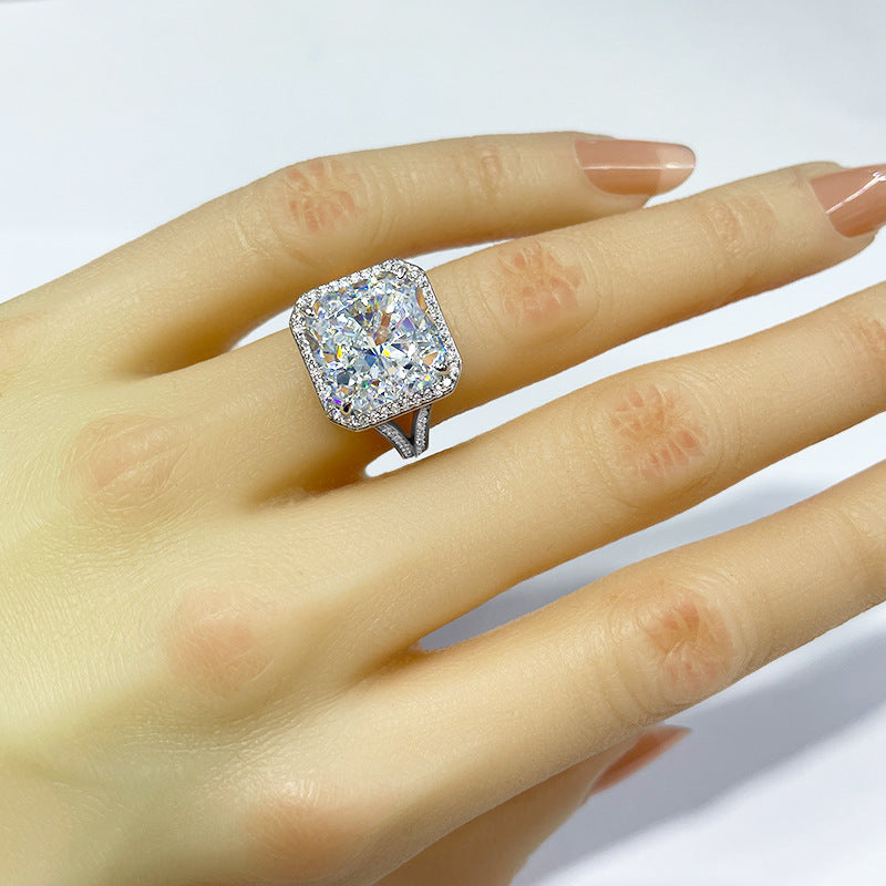 16*16mm Ice Flower Cut Zircon Ring for Women Simple Luxury Large Gemstone S925 Sterling Silver Ring Wholesale