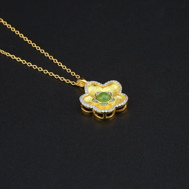 Italian Brushed Craft 925 Necklace Accessories for Women Fashion Trend Gemstone Inlaid Personalized Flower Gift Necklace